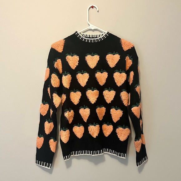 navy blue fruit knit sweater with pink fluffy peaches 🍑 - Picture 2 of 9